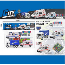 Набір машин інерц Міська швидка 3шт, пакет 26*23см JW567-049