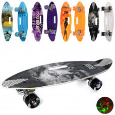 Скейт Пенні борд з ручкою, PU світ, дошка 60*16см, MS 0461-7