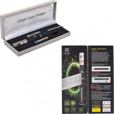 Лазерна указка, зелений колір, 1 насад, футляр, 12-04(90065)